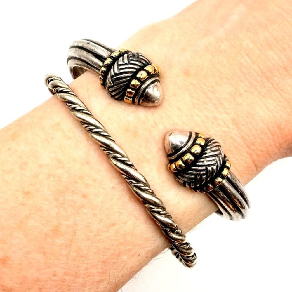 Set 2 Twisted Rope Bangle Cuff Bracelets Premier Designs Silver Tone